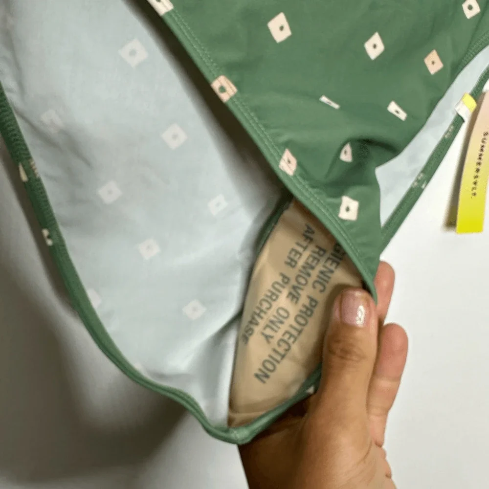 SUMMERSALT The Tie Belt High Leg Mid Rise Bottom Green Diamond Dot size 6 NWT